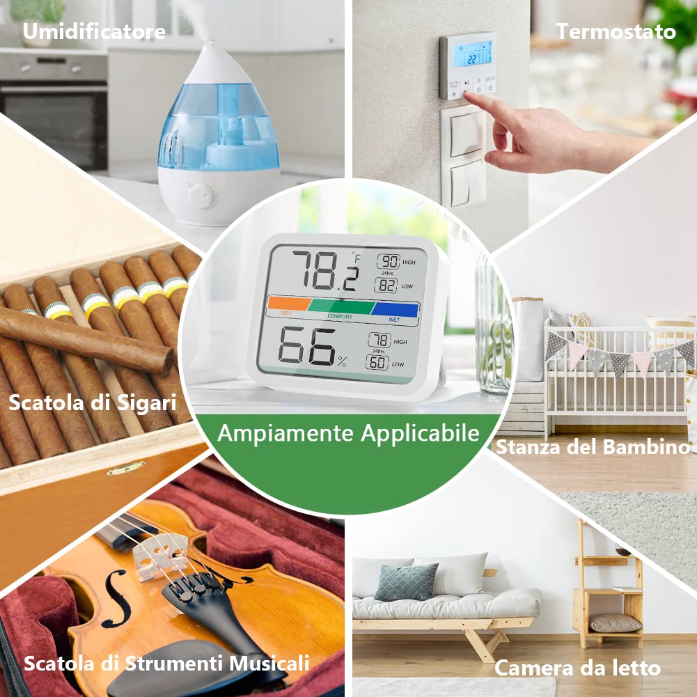 LIORQUE Igrometro Termometro Digitale Termometro Ambiente Interno Misuratore di umidità e Temperatura per Il Monitoraggio Ambiente in Casa e Ufficio Registrazioni Max/Min(Batteria Inclusa)
