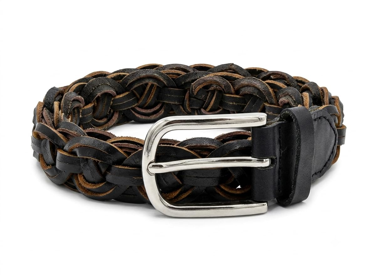Genuine Leather Braided Womens Leather Belt, Black, Brown, Tan with Silver-Tone Buckle, Premium Finish, Round Braided-image-23