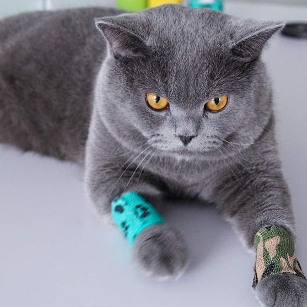 Pet Vet Wrap Benda Elastica Autoadesiva 6 Rotoli 5cm x 4.5m Bendaggio Coesivo Adesivo Bende non Tessuto Nastro elastico