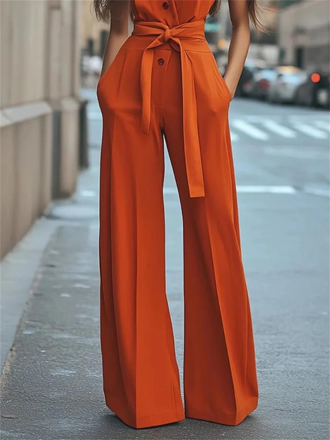 Yeuyyben Enterizo sin mangas de pierna recta para mujer, cintura alta, botones, casual, elegante, para oficina, fiesta