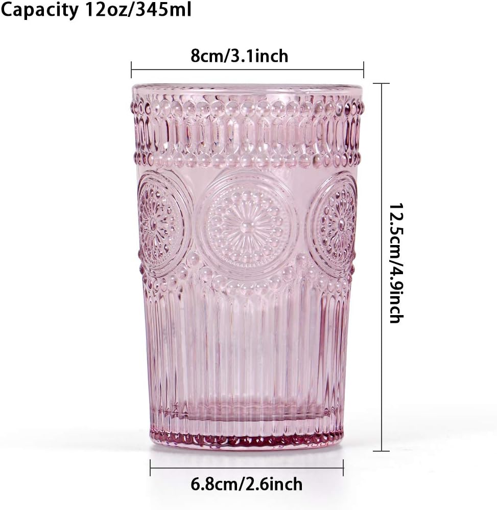 MDLUU Colored Glassware, Multicolor Drinking Glasses, Embossed Water Glasses, Colored Tumblers Glass, Capacity 12oz/345ml, Set of 4 - Image 3