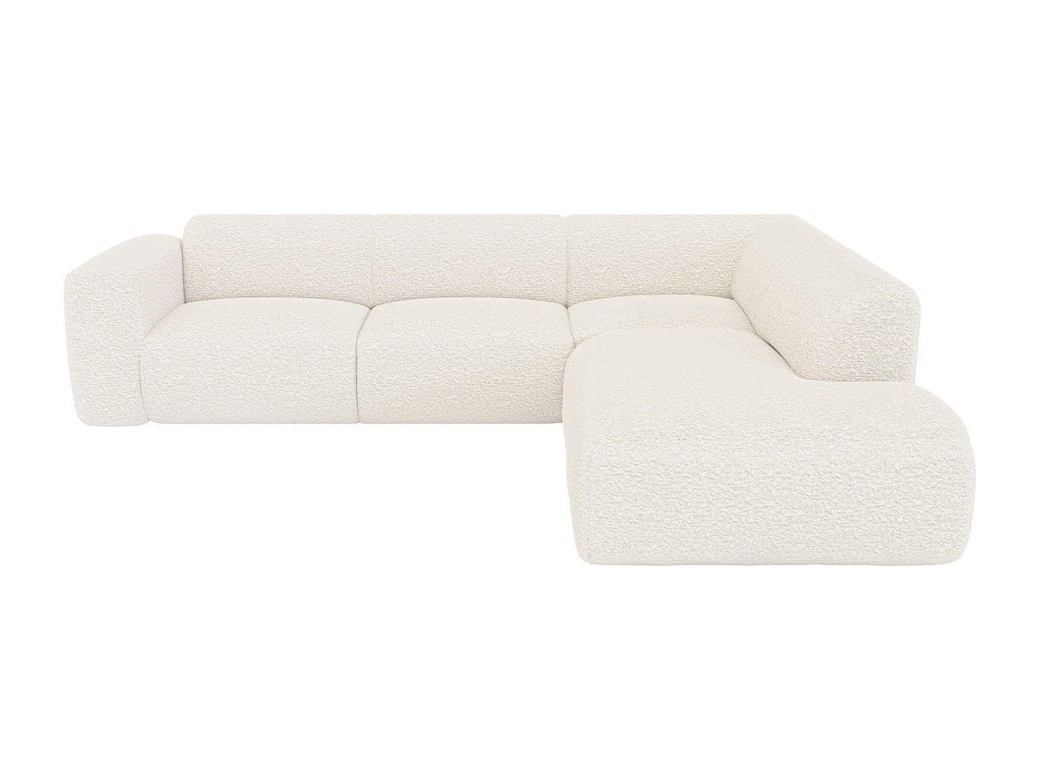 Vente-unique - Großes Ecksofa mit Recamiere mit Rückenlehne - Ecke rechts - Bouclé-Stoff - Weiß - POGNI von Maison Céphy