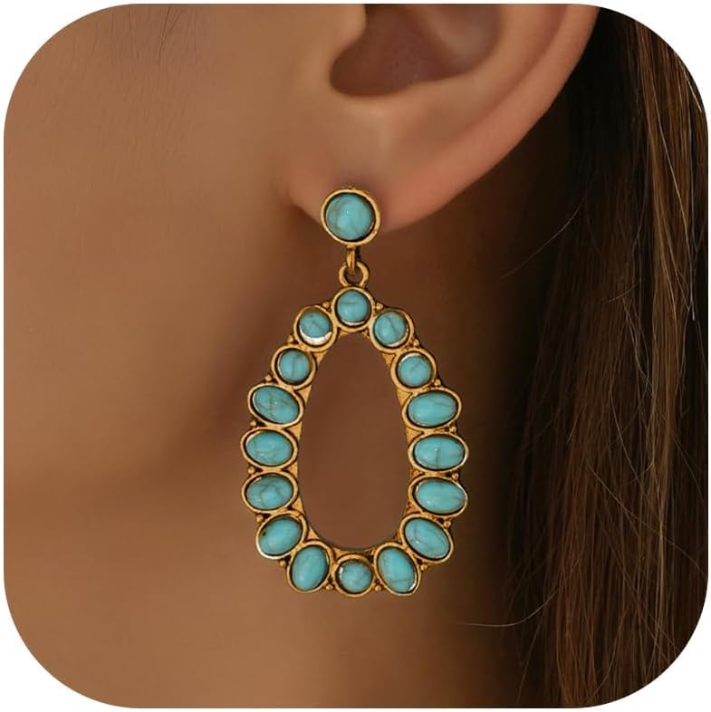 Turquoise earrings western style gold jewelry boho chic country concert