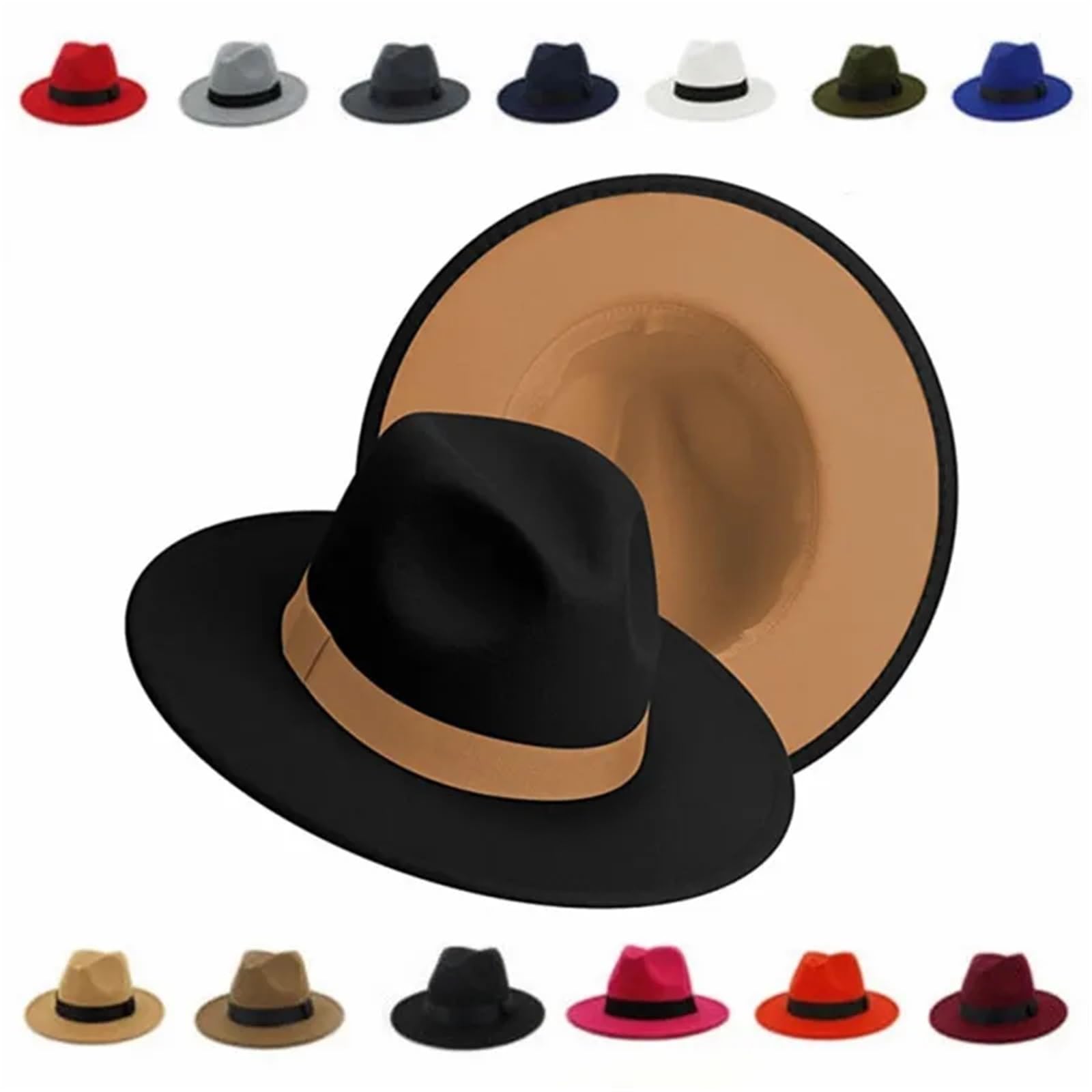 Cappello di Paglia Uomo Cappello Fedora Patchwork Unisex Jazz Cappelli Eleganti Uomo Donna Berretto a Tesa Larga(Color 7)
