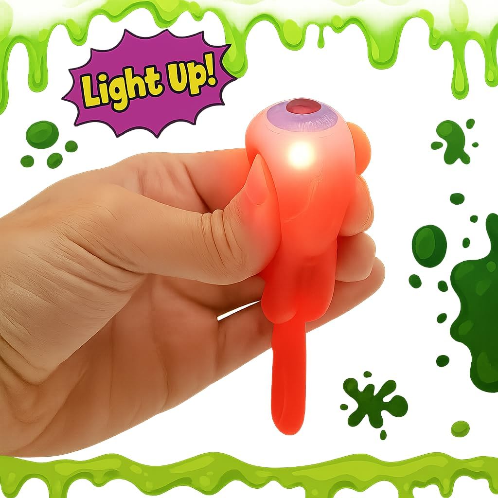JA-RU Gross Light Up Eye Flinger Toy (Pack of 1) Stretchy Launching Eyeball. Halloween Party Favor. Sticky Splat Ball, Wall Ball, Squishy, Stress Relief, Gross Toy, Sticky Flinger 2494-1