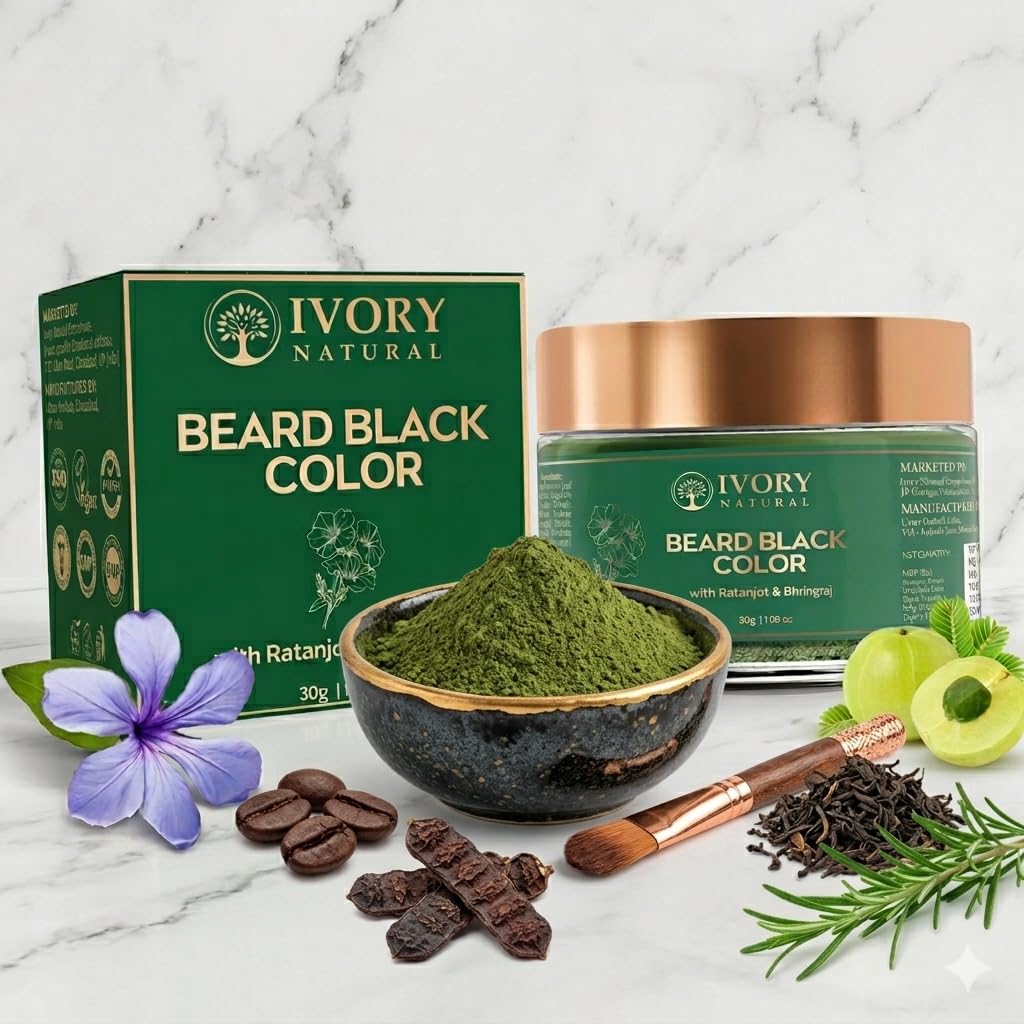 Black Beard Color Powder (30 Gram) – Get Natural Black Hair Color, Grey Coverage and Natural Shine | Long-Lasting, Skin-Friendly Formula-image-23