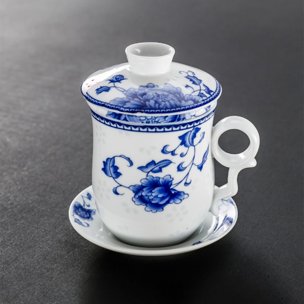 Abaodam Juego de Taza de Té Tradicional China de Cerámica Tapa y Filtro, Set de 4 Piezas Adecuado para Hotel y Restaurante