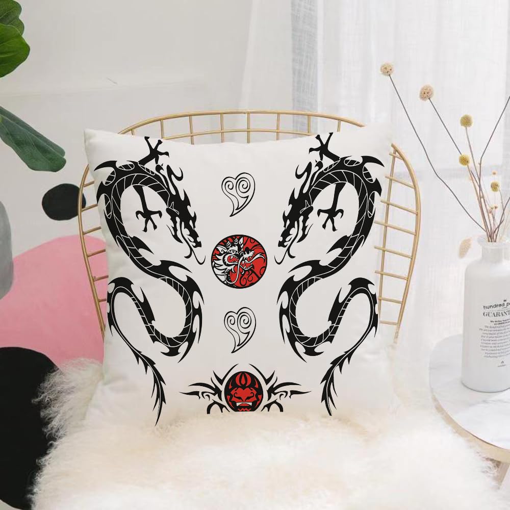 HYOSXW Cushion Cover,Throw Pillow Case Home Decorative for Living Room Bedroom Sofa Chair 16X16 Inch,Japanese dragon, t style Asian native creatures,Pillowcase 40X40cm