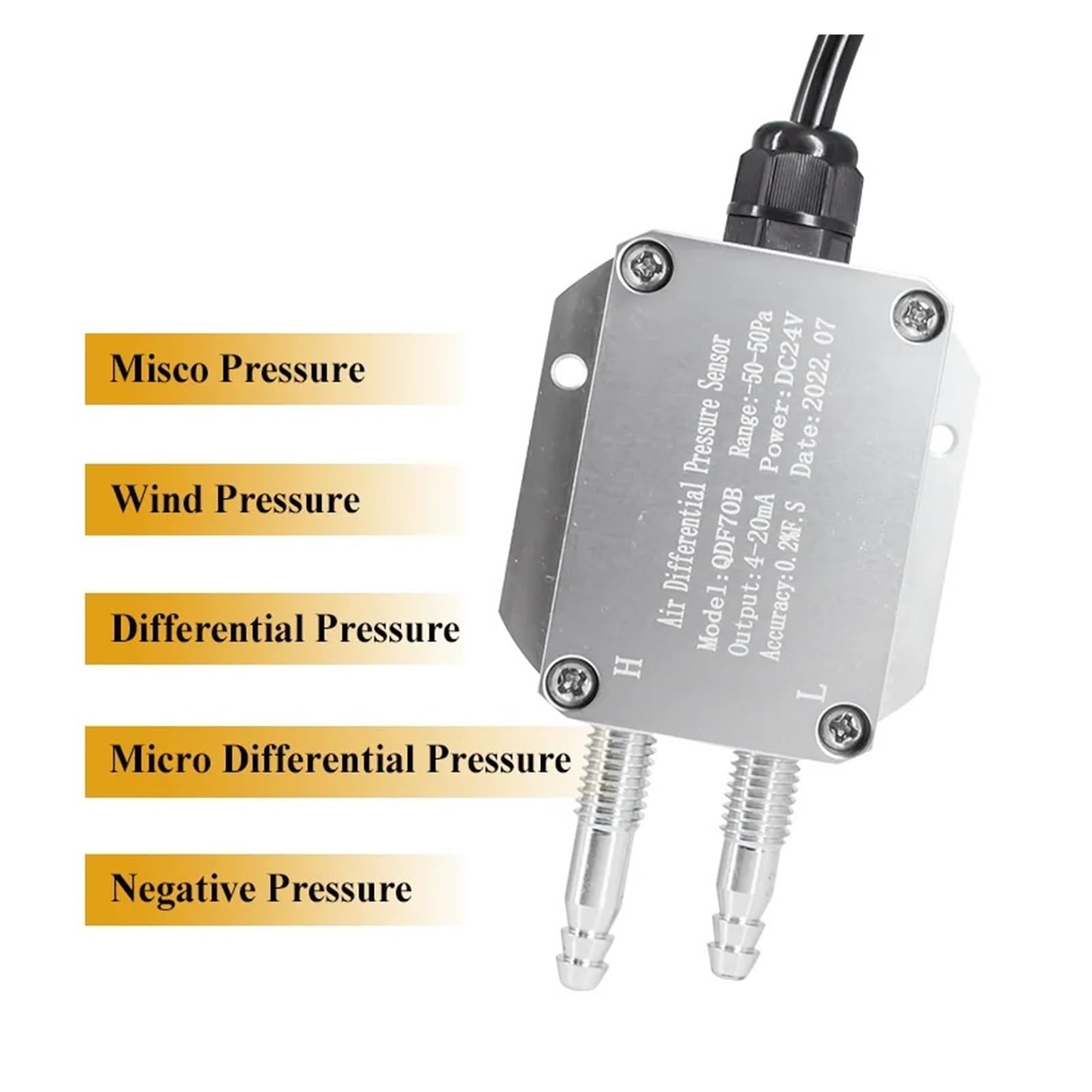Sensor de presión diferencial de Aire 4-20 mA 0-10 V RS485 Transductor de presión diferencial 0-30 kPa Transmisor de presión diferencial(0-10v Output,0-1 Kpa)