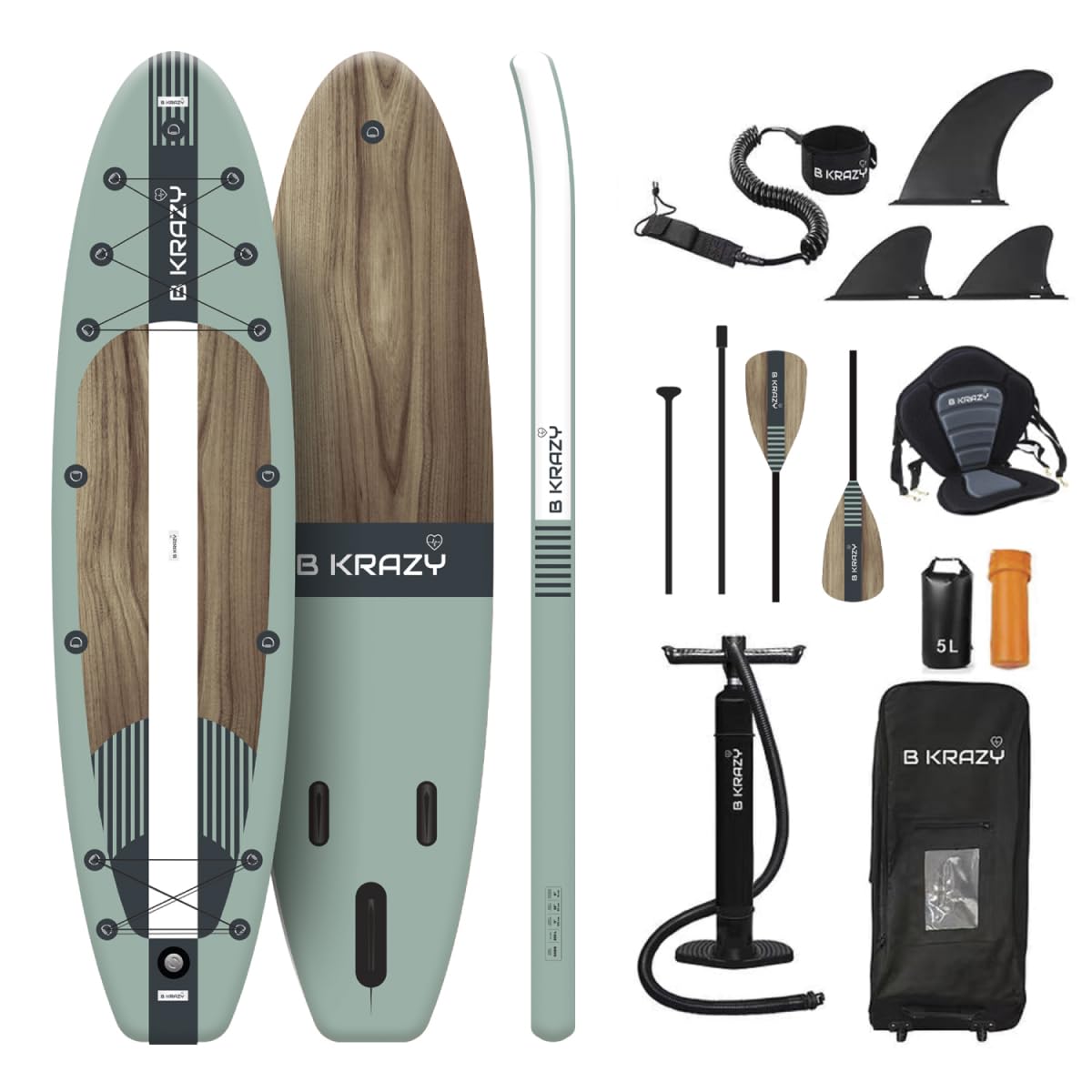 High-End Inflatable Paddle Board by Bkrazy - Complete Package with Accessories & Bag - Perfect Stand up Paddle Board for Lakes, Rivers and Oceans - 11 ft Paddle Board for Adults (Oasis)