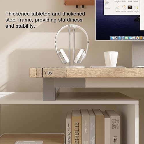 Miniatura 6 de Escritorio para computadora en forma de L, escritorio de oficina en casa de 47 pulgadas con cajones de archivos y estantes de almacenamiento,