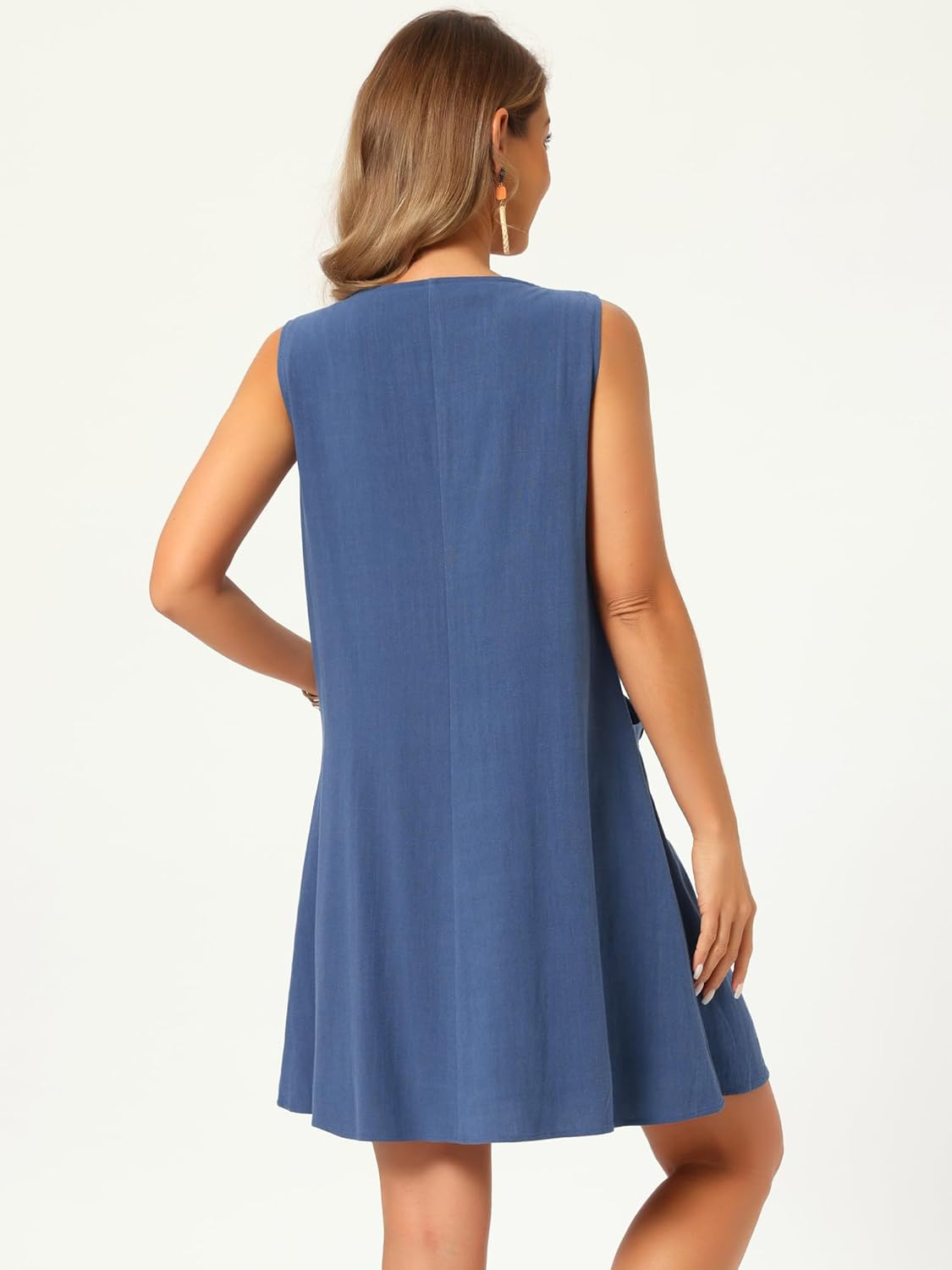 Seta T Women's Linen Dresses Summer Sleeveless Sundress Casual Loose Flowy Mini Tank Beach Dress with Pockets - Image 6
