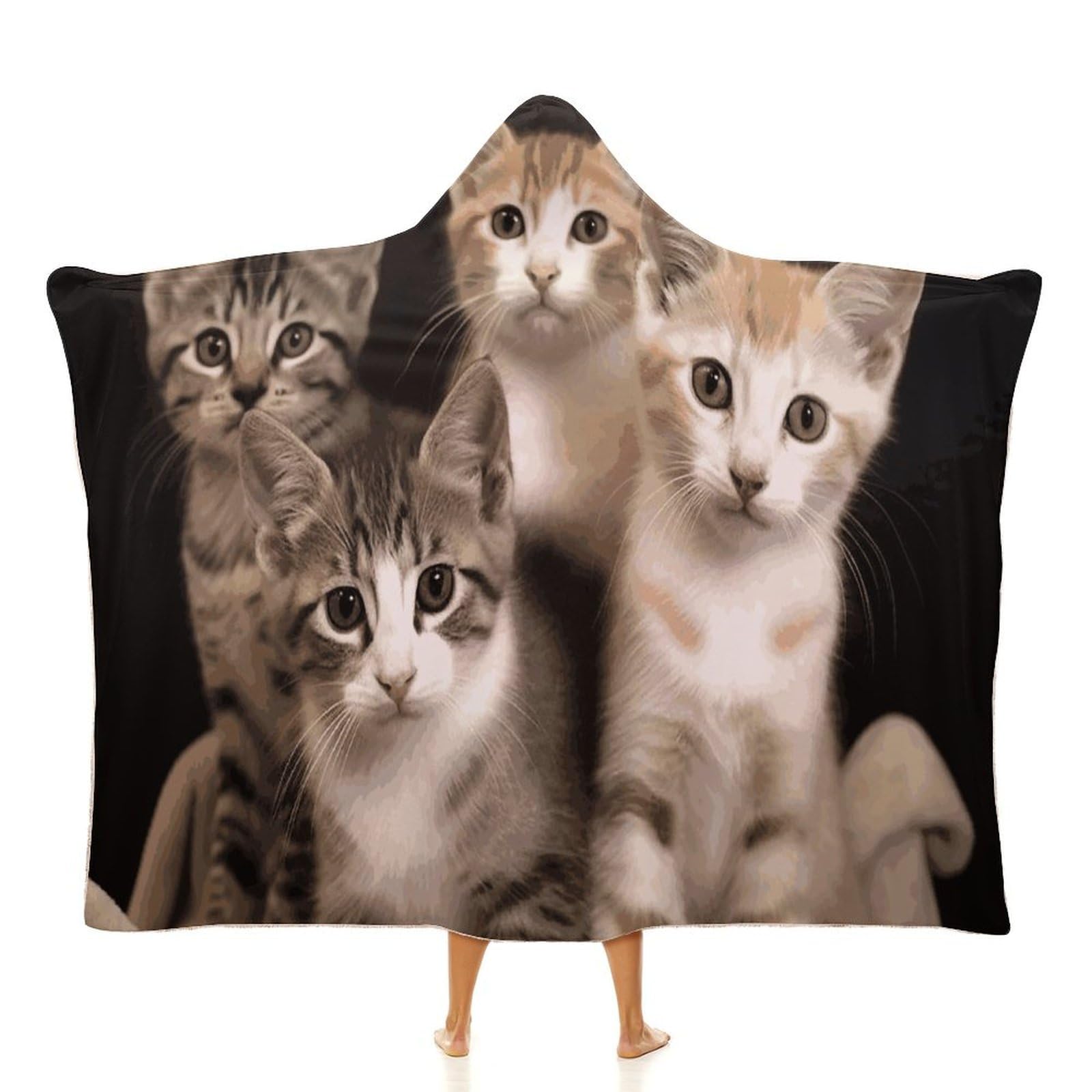 Couverture à capuche chatons et chats peluche : le cadeau blanc idéal pour homme et femme