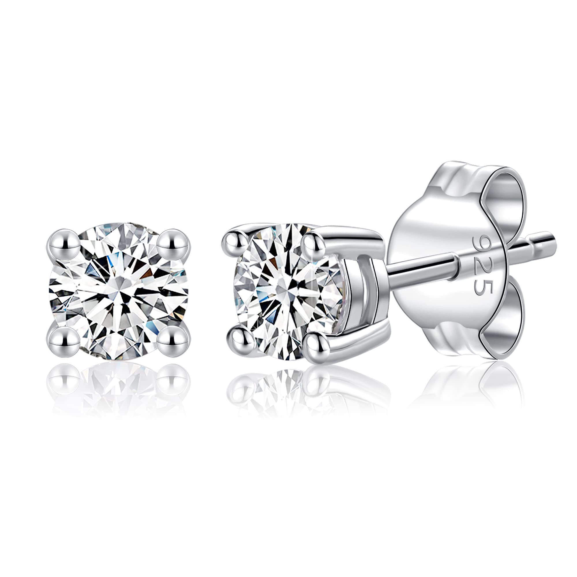 LUCKMORA Pendiente Plata de Ley 925 Semental Unisex Diamante Brillant Pendientes Hombr Mujer Circonita 4mm Regalo de Cumpleaños Navidad San Valentin
