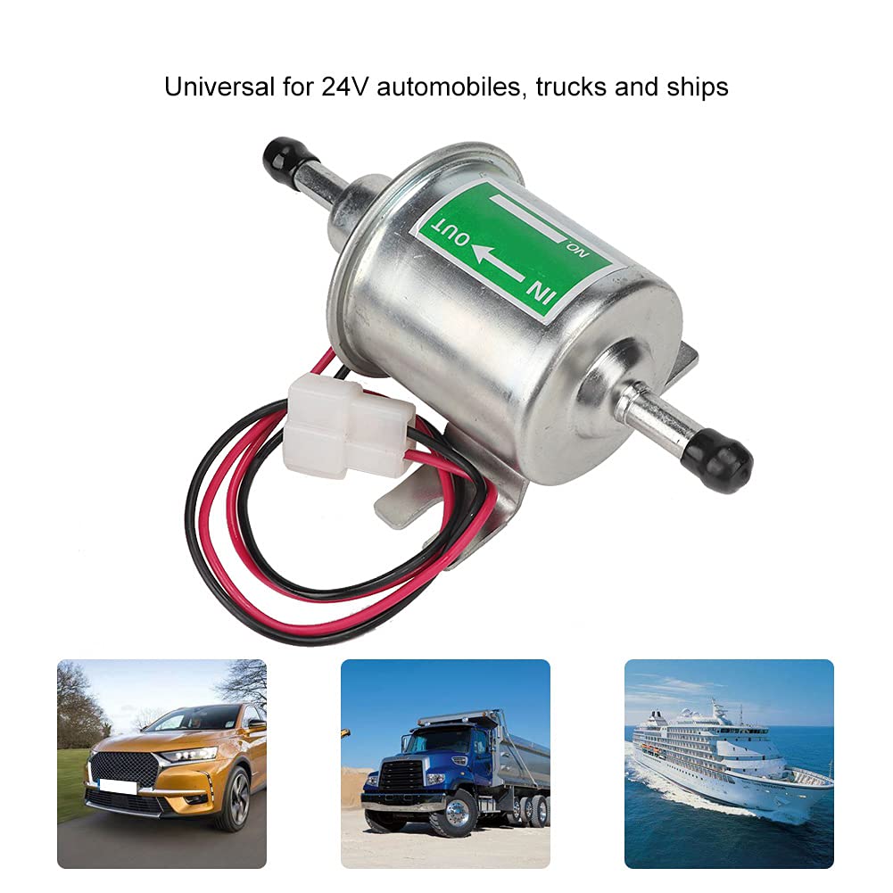 Tbest Pompa Elettrica Universale 24V per Auto e Barca con Filtro in Linea per Carburante Benzina (Argento)