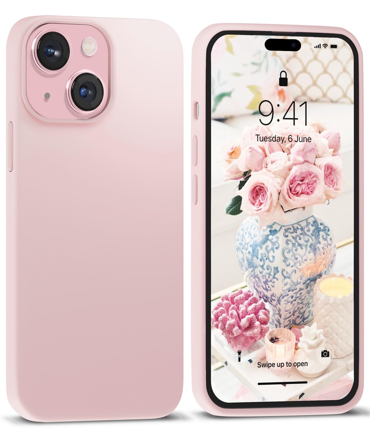 Compatible with iPhone 15 Plus Case Sand Pink, Liquid Silicone Phone Case Cover Slim Prot…