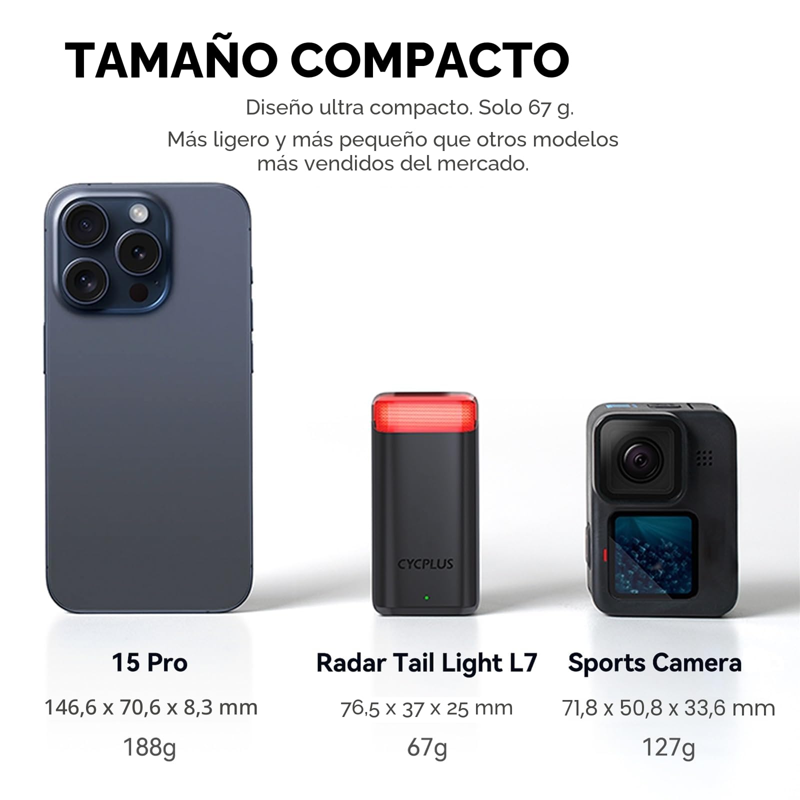 CYCPLUS Bicicleta luz Trasera con Radar, con detección precisa de frenado, alertas visuales para vehículos hasta 160m, batería Recargable de 2000mAh, Encendido/Apagado automático, Impermeable IPX6