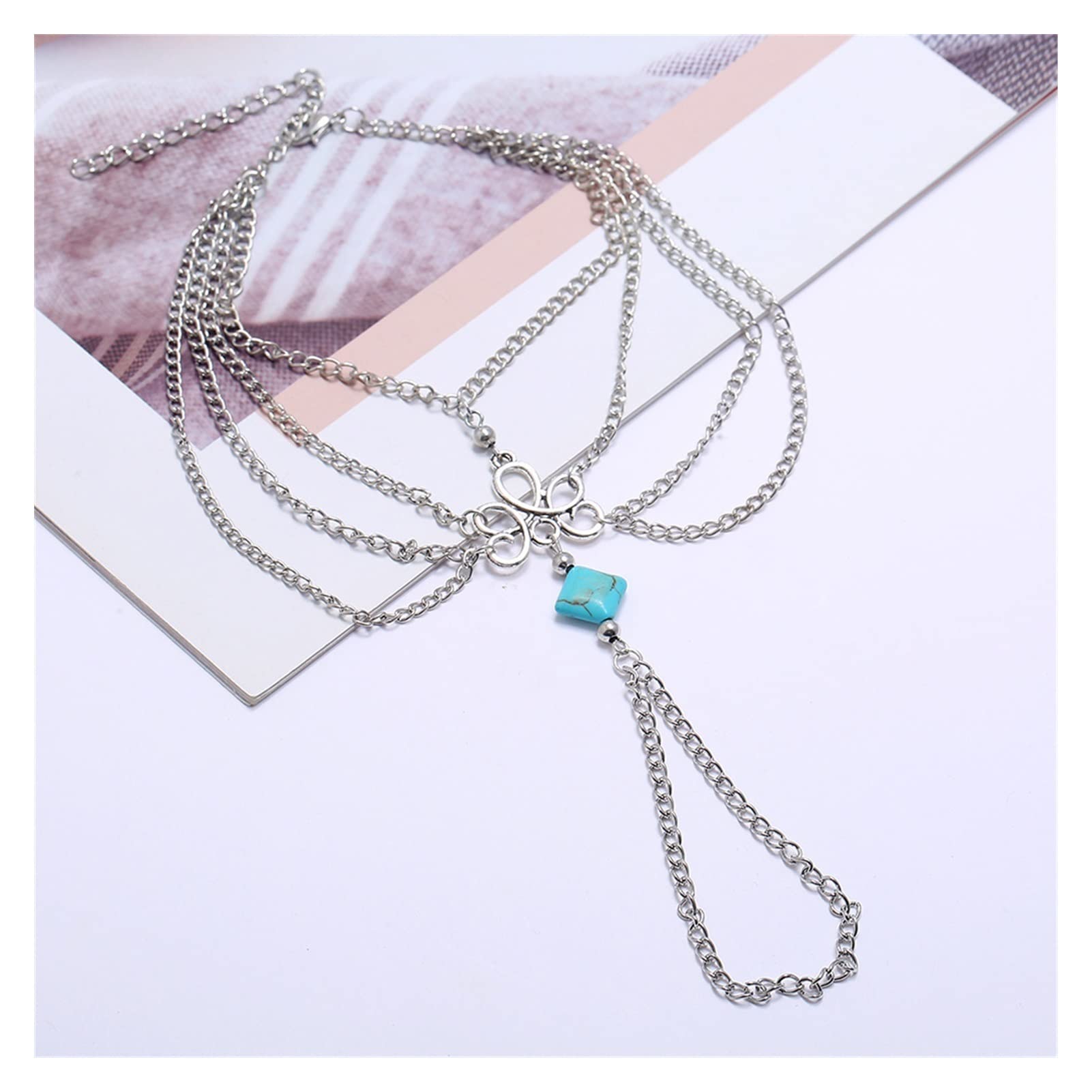 Braccialetti alla caviglia Cavigliera con nappa a catena turchese vintage Boho Beach - Cavigliere da donna regolabili Cavigliere da donna
