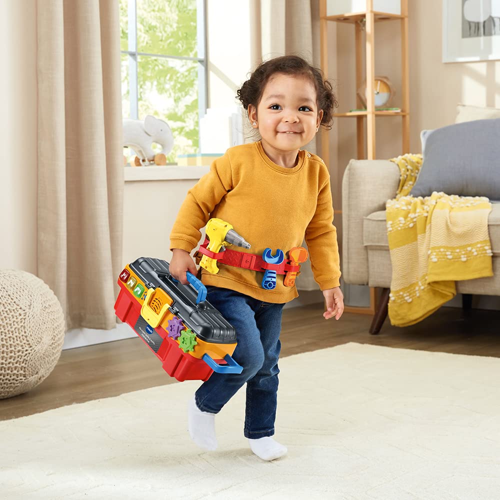 VTech - Ma Super Boîte à Outils Interactive, Caisse à Outils Enfant Éducative avec Ceinture Porte-Outils, 11 Pièces et Accessoires de Jeu, Cadeau Enfant de 2 Ans à 5 Ans - Contenu en Français