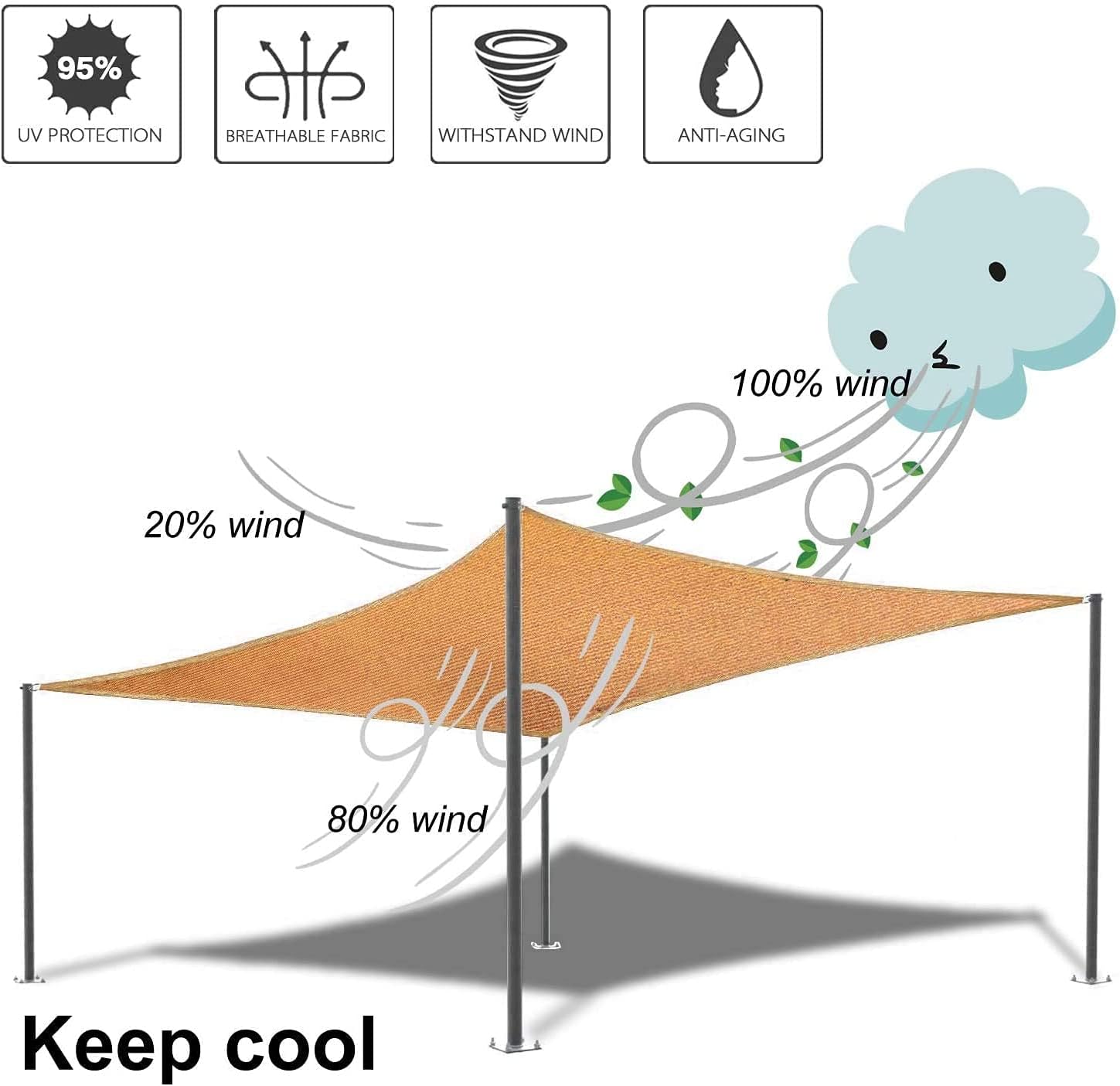 Rectangle Sun Shade Sail Canopy, 16' x 26' Patio Shade Cloth Outdoor Cover - Sunshade Fabric Awning Shelter for Pergola Backyard Garden Carport (Brown)