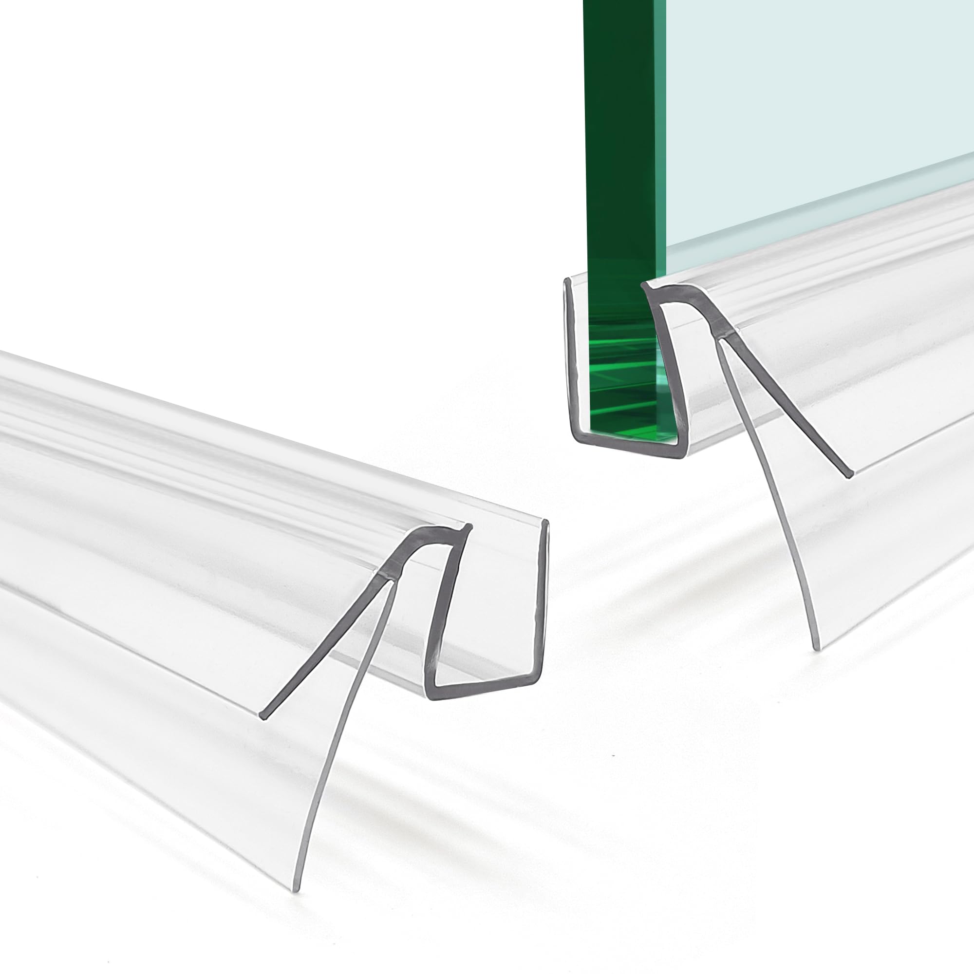 Bathroom Shower Glass Door Bottom Seal Strips, Length 39 Inch 2PCS Transparent PVC Door Bottom Seall Strips for 5/16" (8MM) Thick Framless Glass Panel