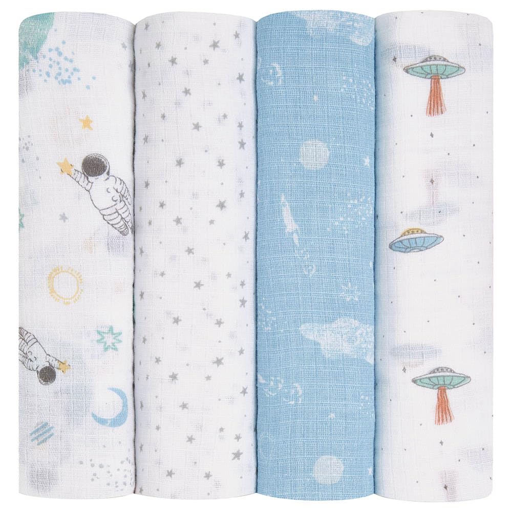 Aden + Anais Green Essentials Cotton Muslin Swaddles 4 Pack Space Explorers