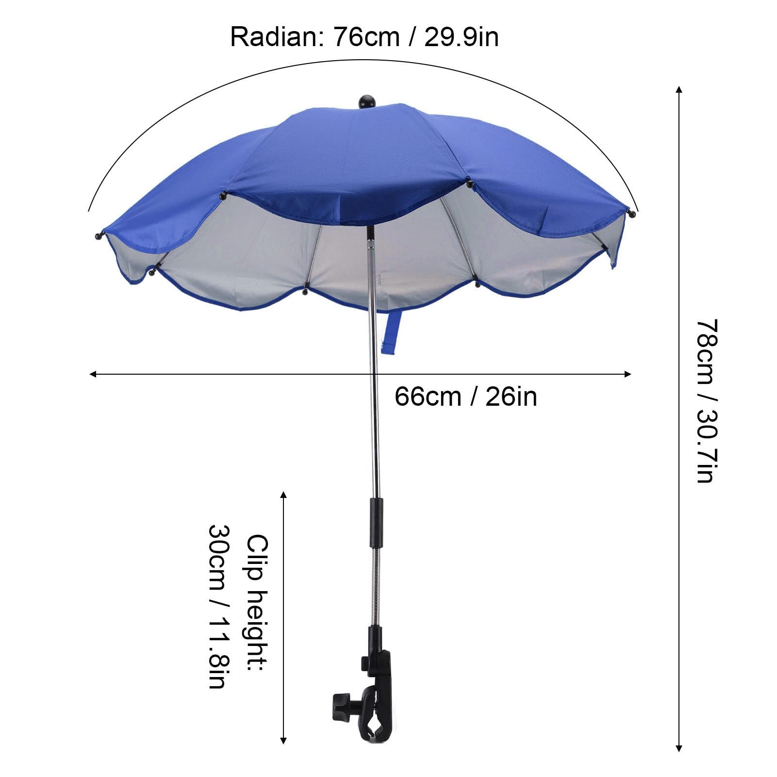 14 Pollici Ombrellino per Passeggino, Ombrellino Universale per Passeggino con Morsetto Protezione Regolabile Ombrellone per Passeggino per Passeggino, Culla, Sedia a Rotelle (Blu zaffiro (colla