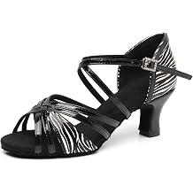 Women's Latin Dance Shoes Open Toe Professional Salsa Social Beginner Ballroom Dancing Shoes,Model WH-3012-Suede Sole-2heel