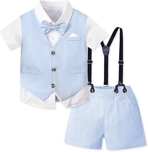 SANGTREE Baby Boys Cotton Linen Suit Linen Blue-1 2-3T=Tag 110