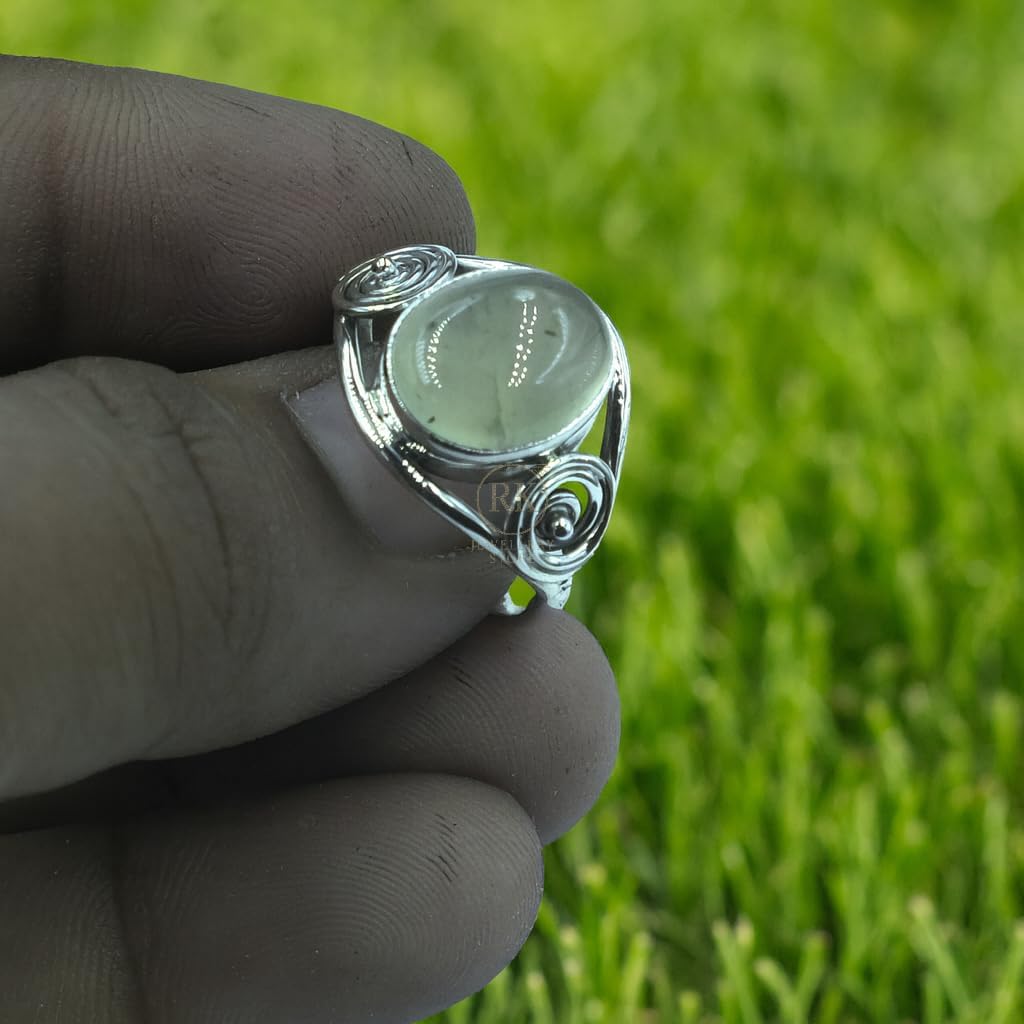 Green Prehnite Stone 925 Sterling Silver Handmade Unique Design Boho Stacking Ring Gift Jewelry For Wife Mom
