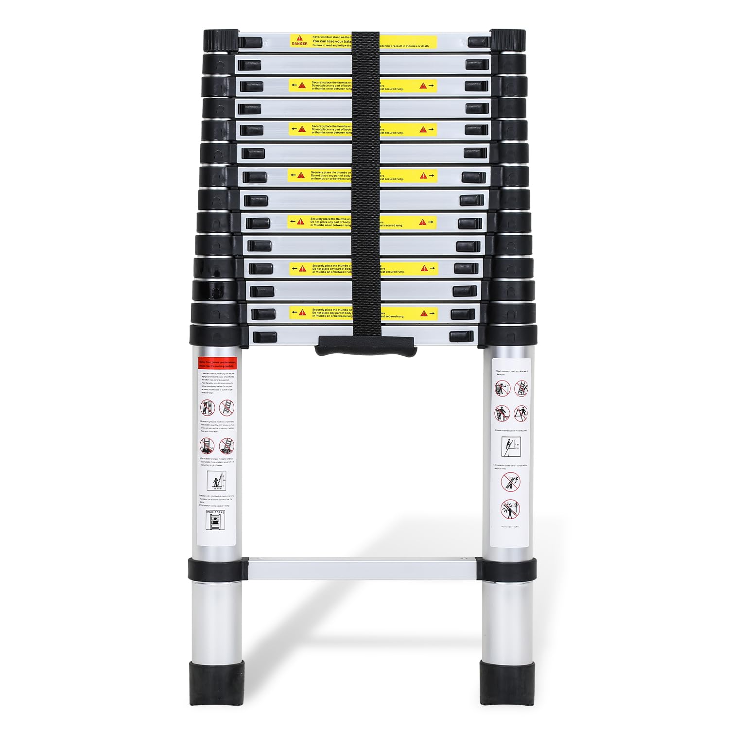 Fiqops Aluminium Telescopic Ladder, 4.4 m Extendable Ladder, Non-Slip Aluminium Ladder, Multi-Purpose Extendable Ladder, 150 kg Load Capacity