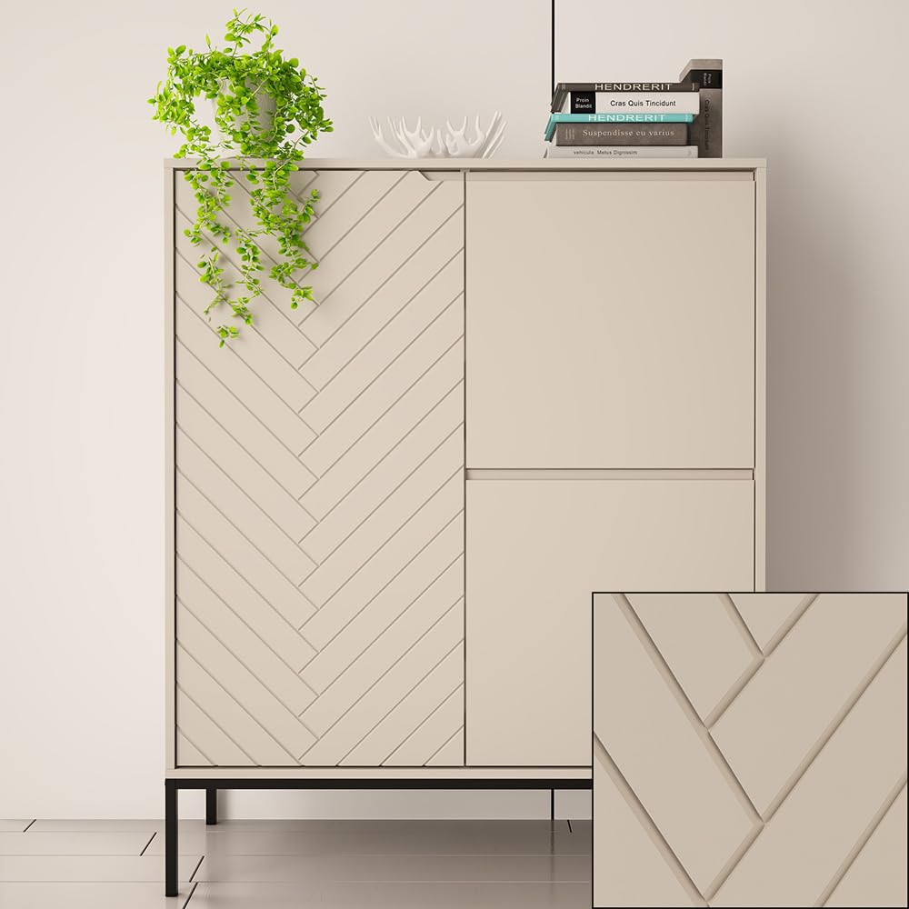 Lomadox Wohnzimmer Set 2-teilig Wohnzimmerschrank Wohnzimmermöbel Wohnzimmer Schränke modern in Kaschmir mit gefrästen Fronten