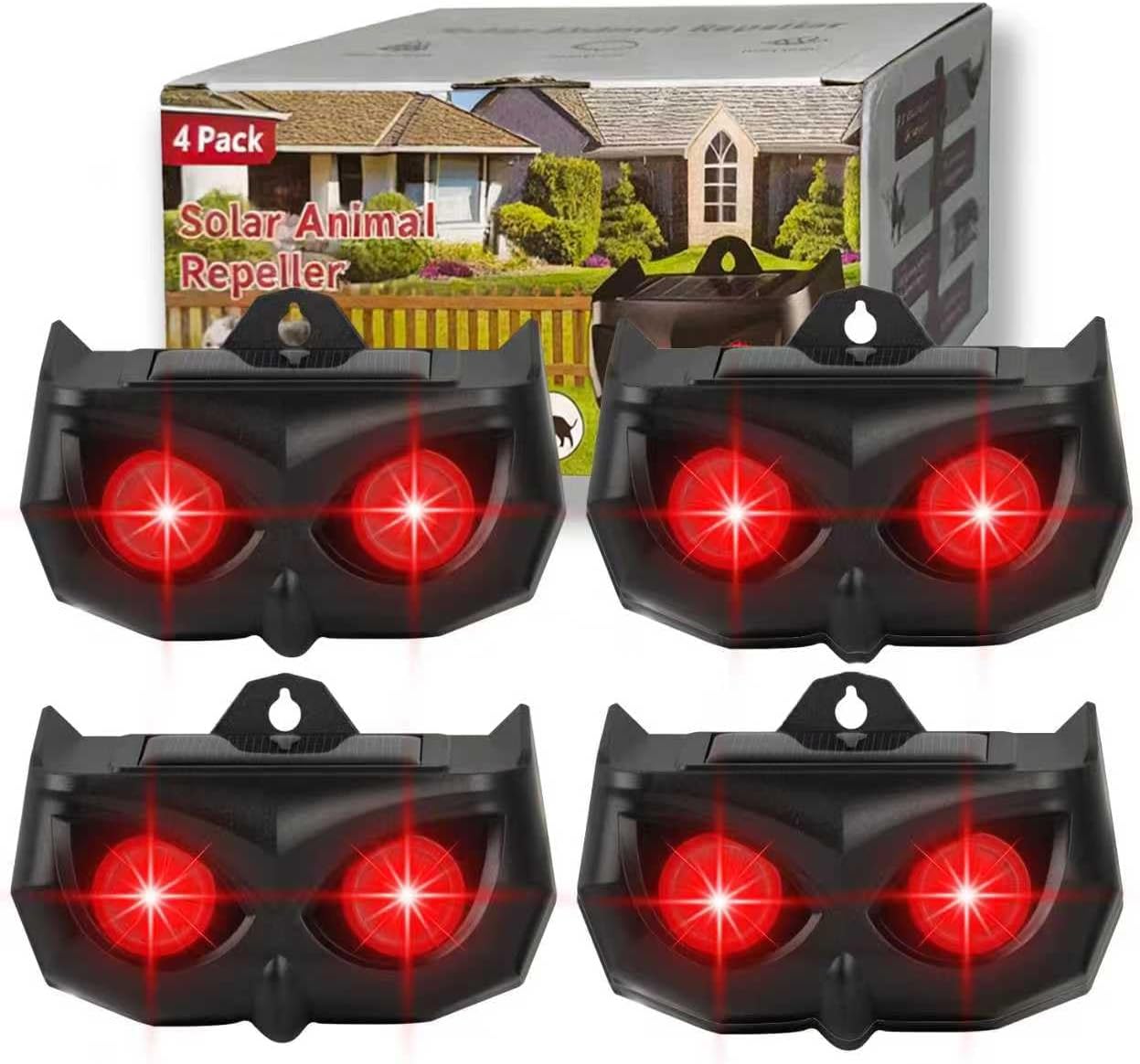 Solar Animal Repeller Outdoor, Waterproof Predator Deterrent Lights with Red Flashing LEDs, Skunk Deer Coyote Fox Raccoon Repellent Devices for Yard Garden Farm Chicken Coop 4 Pack