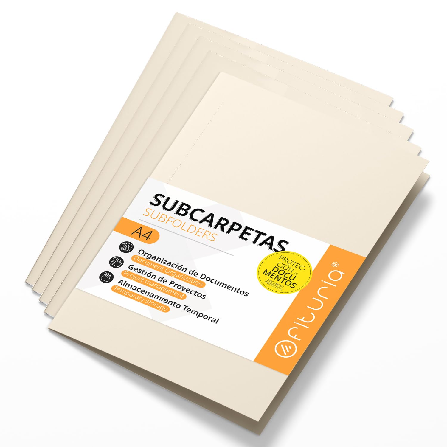 A4 Cardboard Subfolders, Paper Filing Folders 180 g, File Folder for Documents, Pack of 50 Coloured Office Subfolders for Filing and Sorting Papers – Ophituria (Ivory)