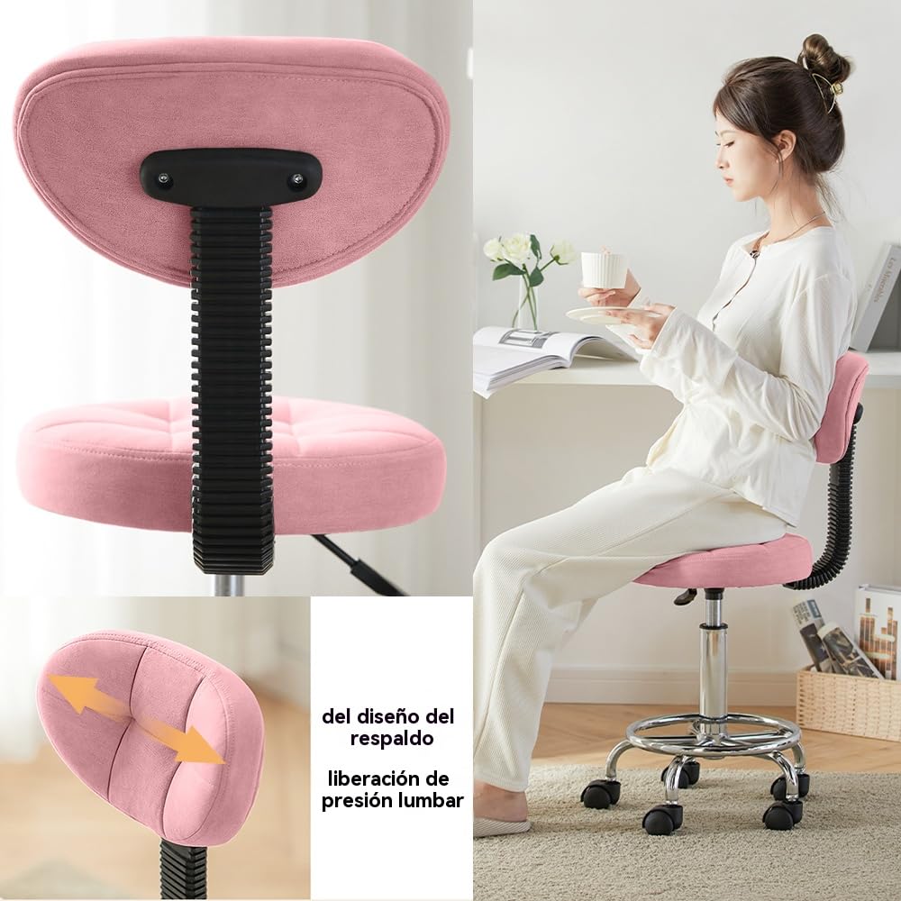 Silla de Oficina Moderna - Taburete Rodante con Respaldo Bajo y Altura Ajustable - Silla de Trabajo Giratoria con Reposapiés para Oficina,Hogar,Salón o Dibujo(Rosa,Paquete de 1)