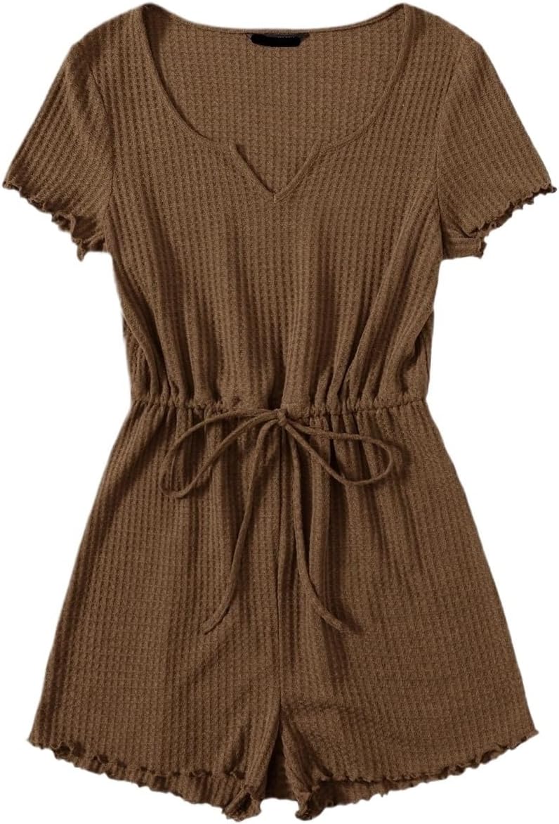 Rompers for Women Summer 2026 Notched Neck Lettuce Trim Romper,Casual