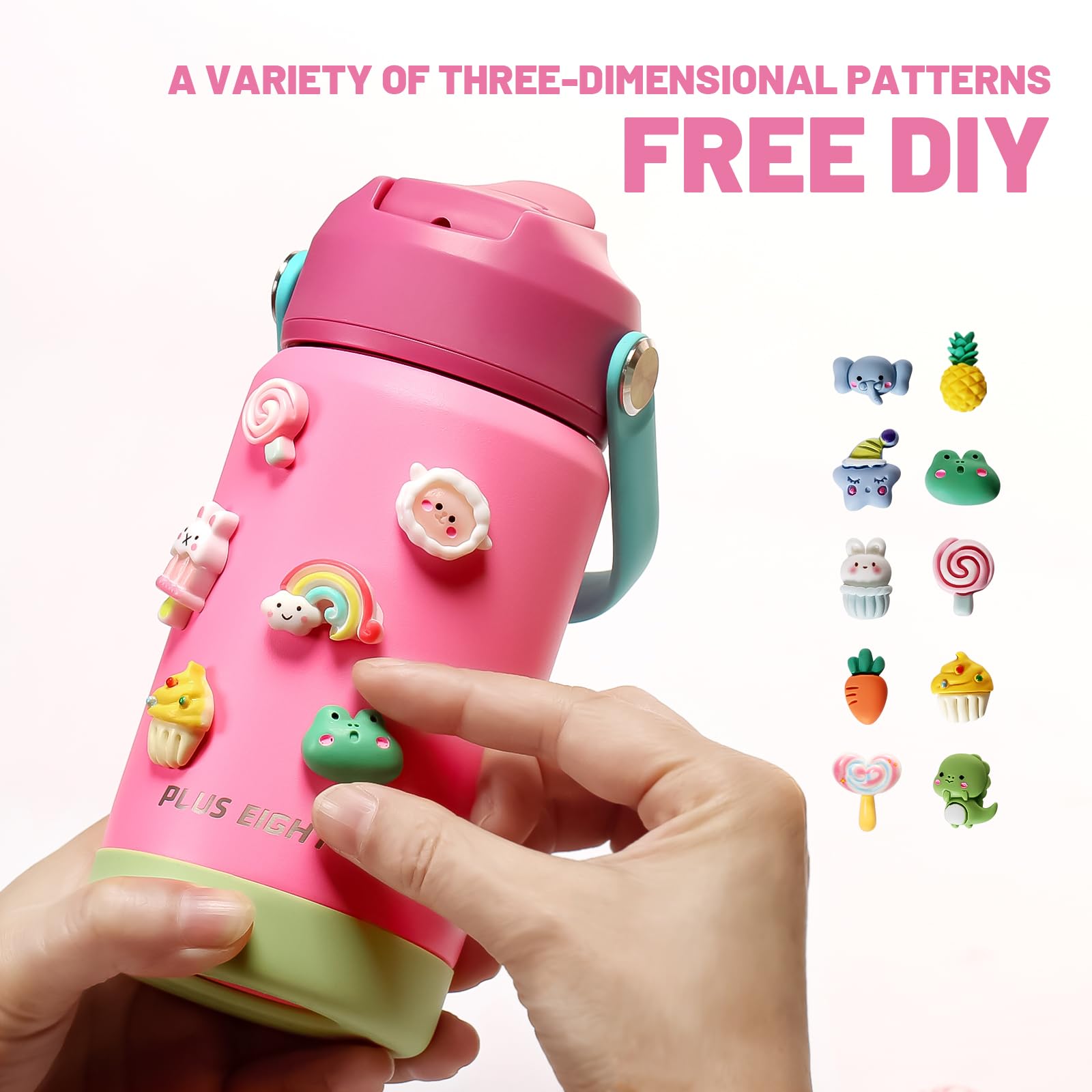 Pluseight Kids Insulated Water Bottle - 15 Oz Stainless Steel, Leak-Proof With Straw & Stickers (Yellow)