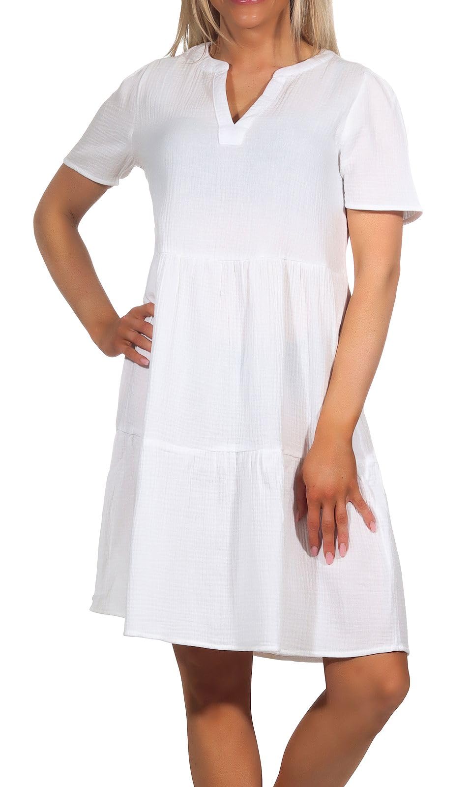 Only Women's Cloud Dancer Onlthyra Life Ss V-Neck Dress Wvn Cs Summer, L