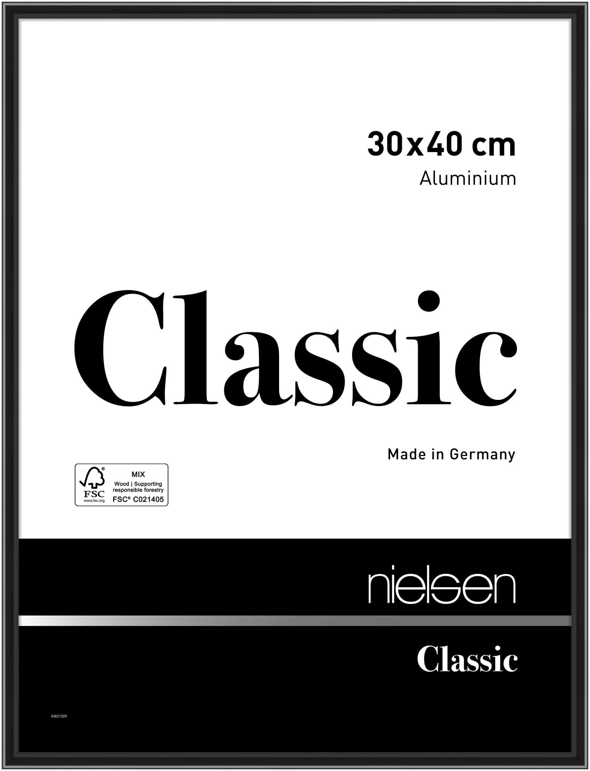 nielsen Classic Aluminium Picture Frame Polished Black 30x40cm with Float Glass and Push and Turn Clips