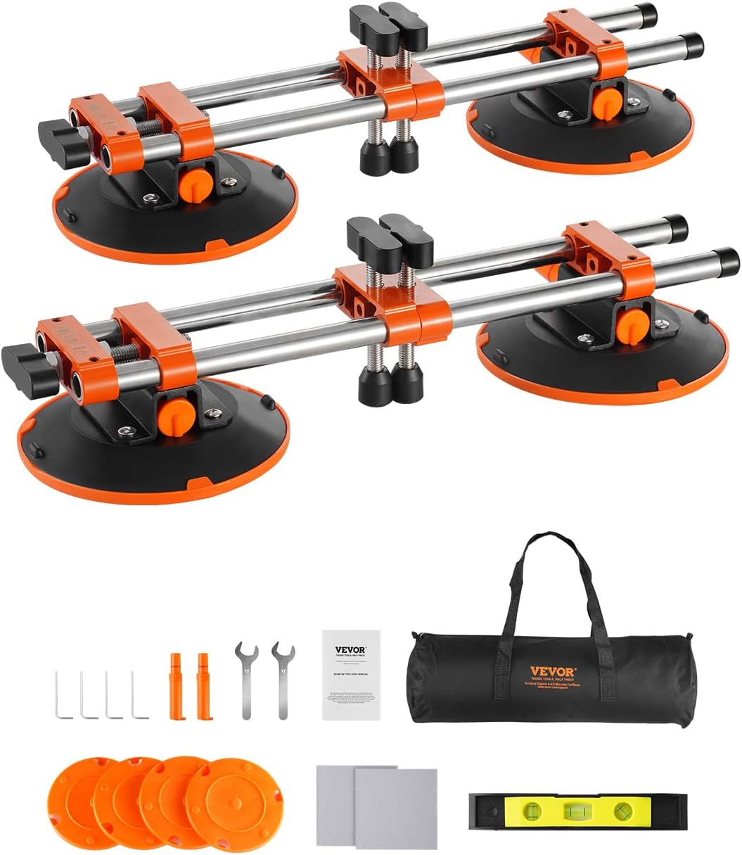 VEVOR Seamless Seam Setter 2 Packs with 6 in Vacuum Suction Cups for Seam Joining & Leveling, 530LB Professional Countertop Installation Tool for or Granite, Stone, Marble,Tile Gap Regulator Orange