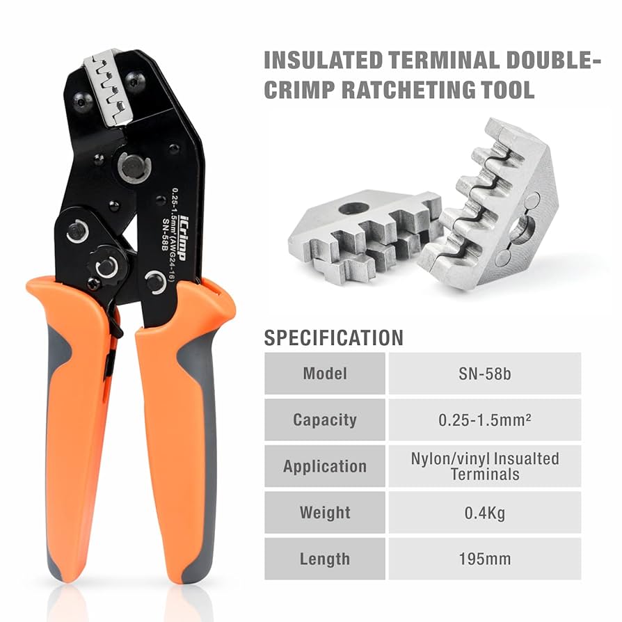 ICrimp Quick Change Ratcheting Crimper Tool Kit, Automotive Service Kit, For Crimping IWS4 Connector, Insulated & Non-insulated Terminal, Open Barrel Terminals, Dupont Connector, End Sleeve Ferrules