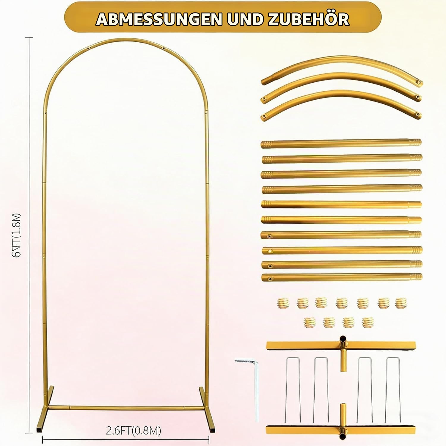1,8m Hochzeitsbogen Ballonbogen Metall Rahmen Hochzeit Garten Party Deko | Robuster 0,8x1,8m Hochzeitsbogen aus Metall für Ballondeko, Hochzeiten, Gartenpartys, Geburtstage und Foto-Hintergründe