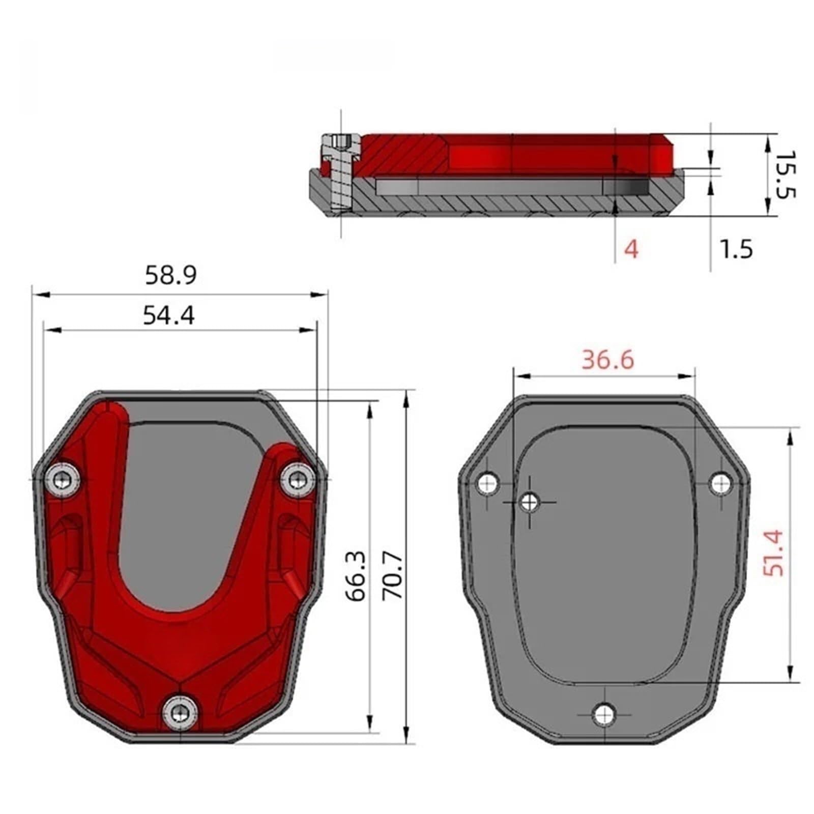 Almohadilla caballete lateral Compatible Con HONDA CB 400F/X 650 500F/X CBR 650F NC 700 DSX 750X Soporte De Pie Para Motocicleta Cojín Extensión Lateral(L16 Black)