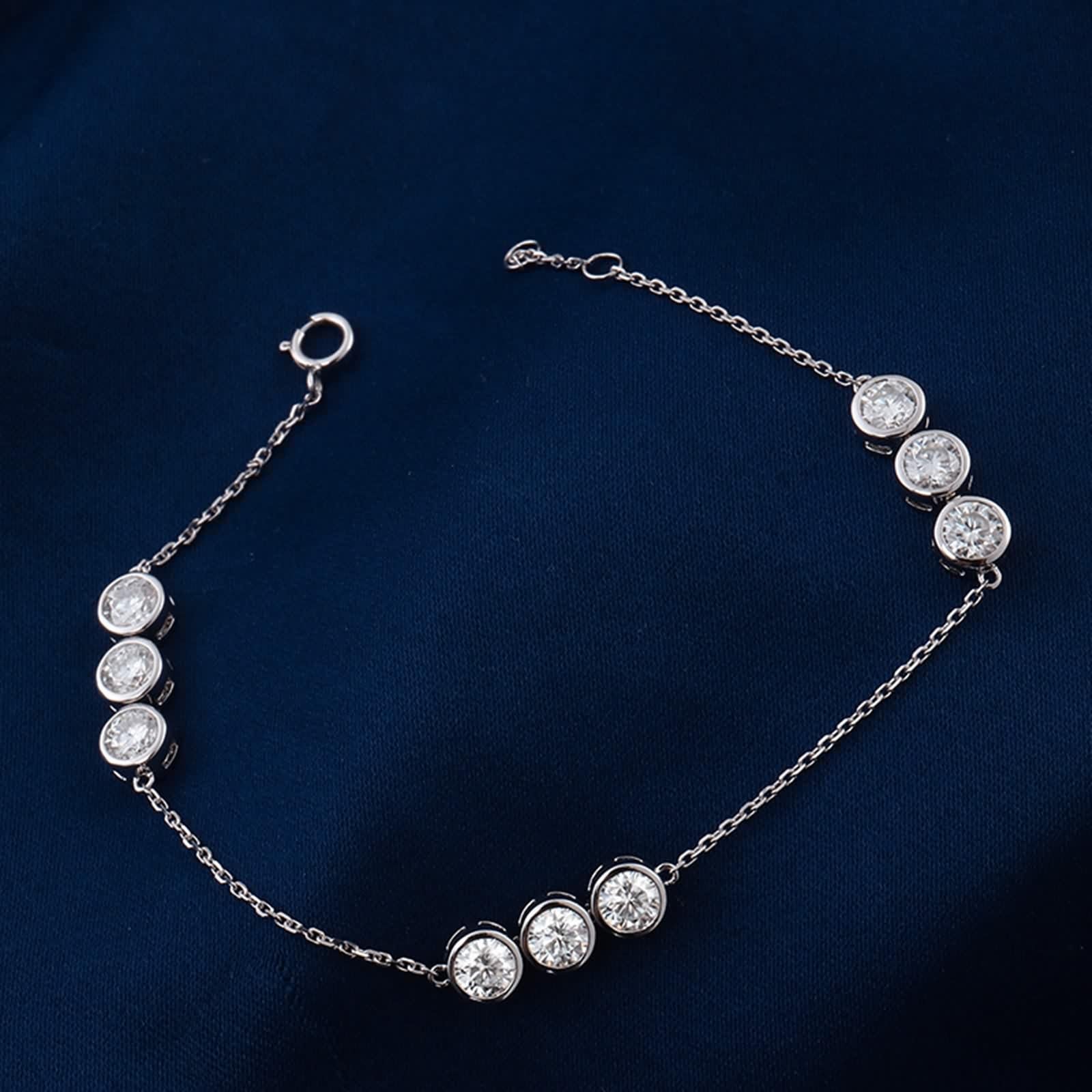 Pulsera de moissanita, pulsera nupcial de oro blanco con eslabones redondos de moissanita de 4 mm para promesa de boda