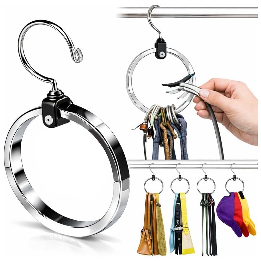 Aundhegrtt Premium Rotating Aluminum Organizer for Belts, Ties, Hats& Handbags-Heavy Duty 360° Swivel-Closet Space Saver