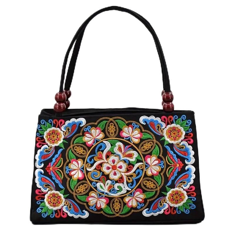 Ethnic Embroidered Shoulder Bag - Boho Floral Vintage Purse for Women