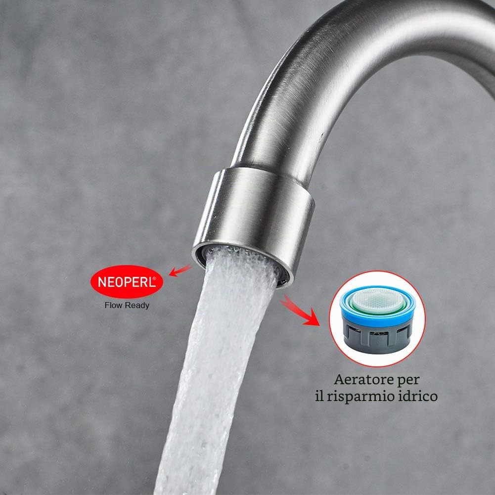 Ibergrif Rubinetto Acqua Fredda Cucina, Rubinetto Solo Acqua Fredda 360° Girevole, Miscelatore Cucina Acciaio Inox con Flessibili 50cm, Rubinetto Lavabo per Cucina, Lavatoio & Esterno-M18703