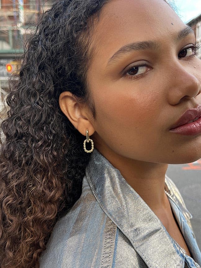 Ana Luisa Ash Double Hoop Earrings for Women - 14K Gold Plated, Silver & Two-Tone Drop Dangle Hoop Earring - Trendy Paperclip Link Huggie Hoop - Hypoallergenic, Water-Resistant & Tarnish-Free Jewelry - Image 9