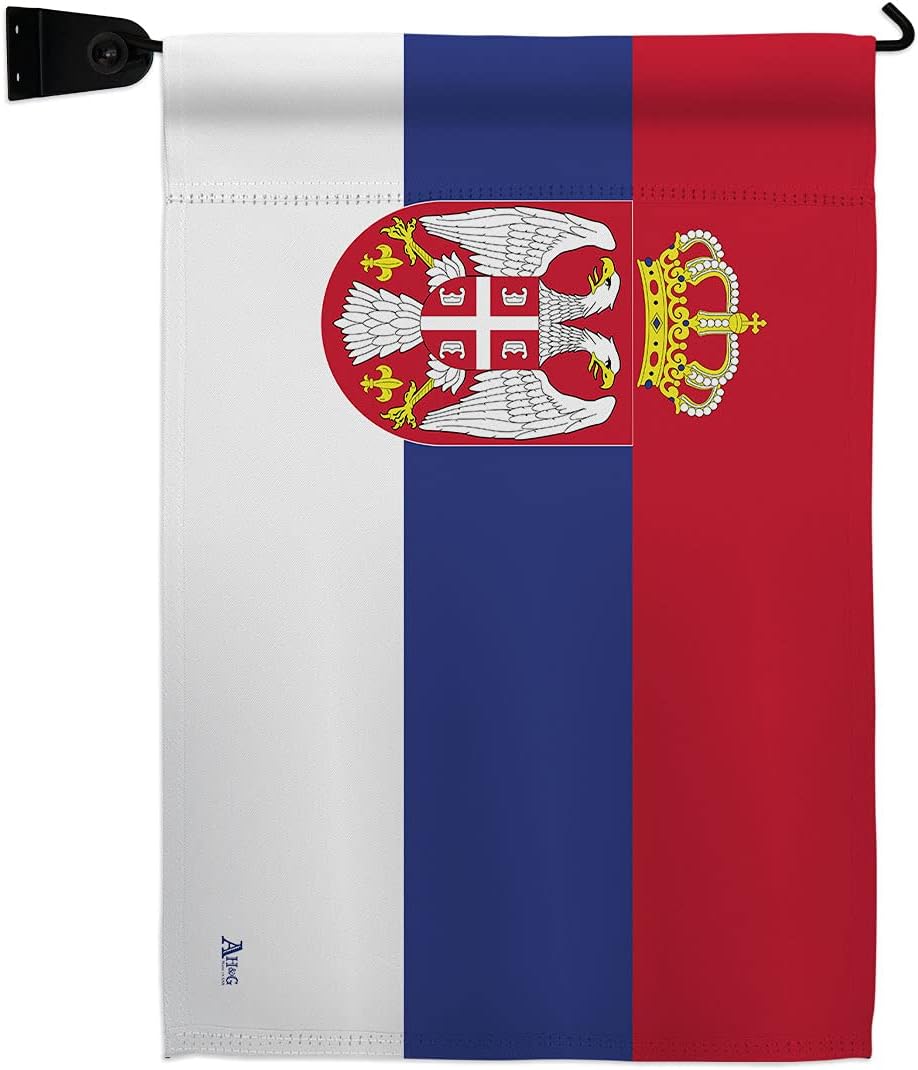 Serbia Burlap Garden Flag Set Wall Hanger Regional Nationality Nation International World Country Particular Area Small Decorative Gift Yard House Banner Double-Sided Made In USA 13 X 18.5