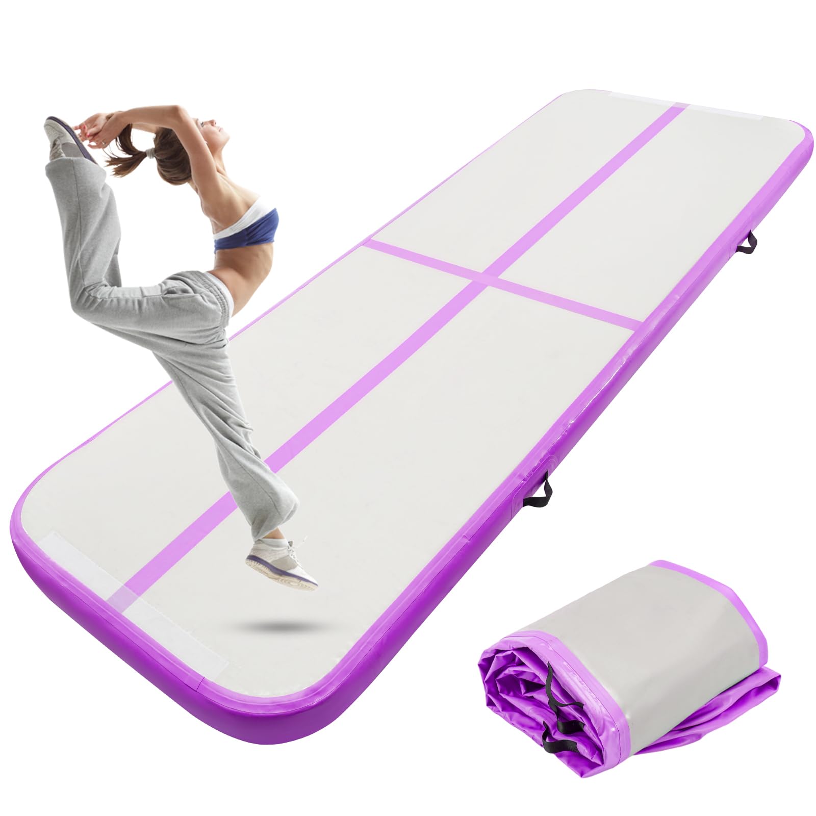 Youyijia 10-foot Tumbling Gymnastics Mat Air Tumbling Track Fitness Mat Suitable for Gymnastics, Yoga, Kickboxing, and Hip-hop Training (Purple, Without pump)